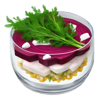 Shuba russian Layered Beet dish  with Herring and mayonnaise in Crystal bowl, dill on top  sticker