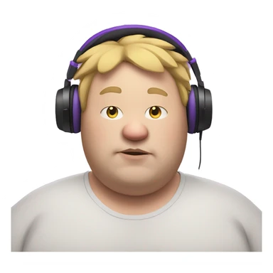 fat white man with purple cat ears, listening to music sticker