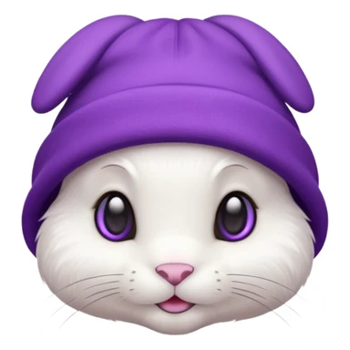 white Bunny wear a purrple benie hat sticker