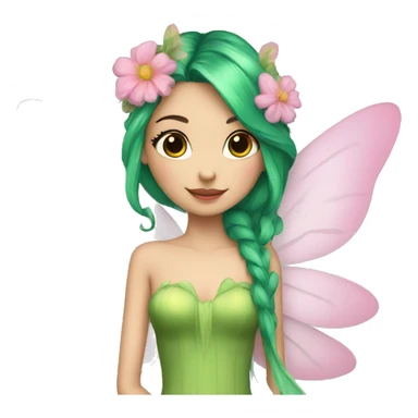 A skinny fairy, green hair, wings, pink dress with flowers  sticker