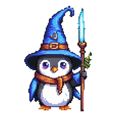Penguin wizard casting a spell sticker