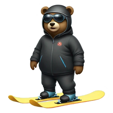 fat bear on skis black outfit sticker