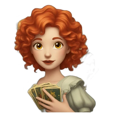 a wavy red haired girl with a deck of tarot cards sticker