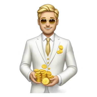 Posh-man-with-white-suit-holding-golden-coins sticker
