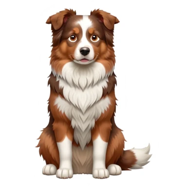 cinematic-[australian shepherd dog]-realistic-full-body-sitting-emoji,-tail-resting-loosely-beside-its-paws,-head-tilted-dramatically,-scruffy-[red merle]-fur,-simplified-yet-realistic-focused-features,-highly-detailed,-glowing-with-an-almost-sarcastic-glow sticker