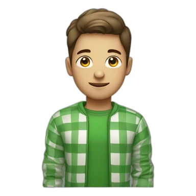 Young Man wearing green checkered jumper with shirt  sticker