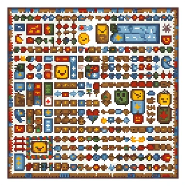 A chaotic patchwork quilt emoji with mismatched symbols and icons, evoking a deliberately absurd and brain-melting feel, grotesque and nonsensical sticker
