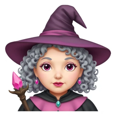 plump witch with pink skin, grey curl hair sticker