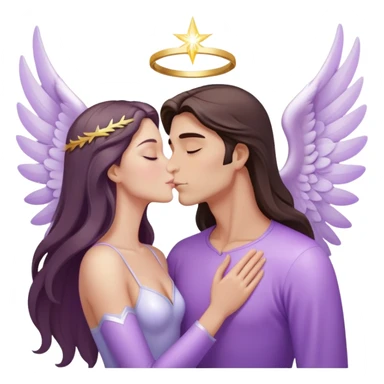 White brunette human man with rays of light Heart kisses a pastel purple angel woman sticker