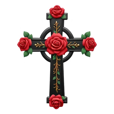 Ein christen kreuz schön verziert mit Rosen ranken aber nur in schwarz als Emoji keine Farbe verwenden einzige Farbe schwarz sticker