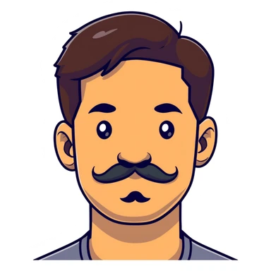 close-up of man face only with mustache, medium eyes, medium light skin tone, dark hair, no neck visible, just the face sticker