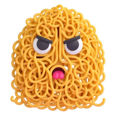 expressive emoji-style face made entirely from a bowl of noodles, angry or disgusted eyes, frown or grimace, cartoon-style steam or stink lines, mood hate it, showing irritation or disgust, fun cartoonish style sticker