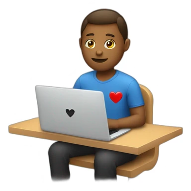 working behind laptop with a heart on back sticker