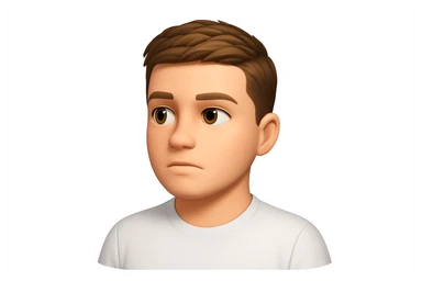 Based on these photos, make an emoji with facial features preserved, a man in a white T-shirt, looking into the distance sticker