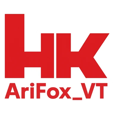 the H&K logo, rebranded and reshaped so the letters say "AriFox_VT" sticker