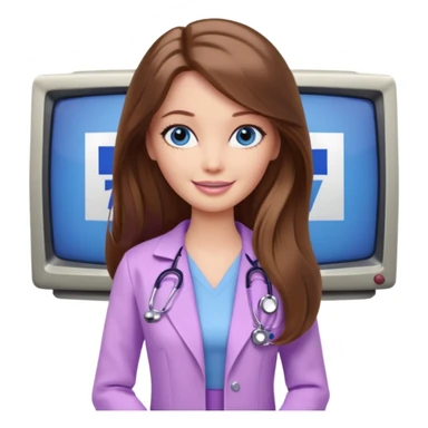 beautiful barbie girl with long brown hair, blue eyes and wearing light purple clothes watching tv show doctor who sticker