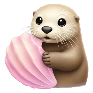 beige sea otter holding pastel pink sea shell sticker