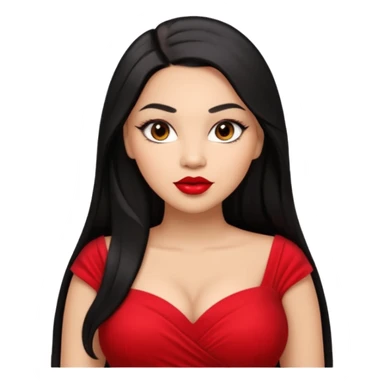 Light skin brown eyes glamorous full figured women black long straight hair red lips sticker