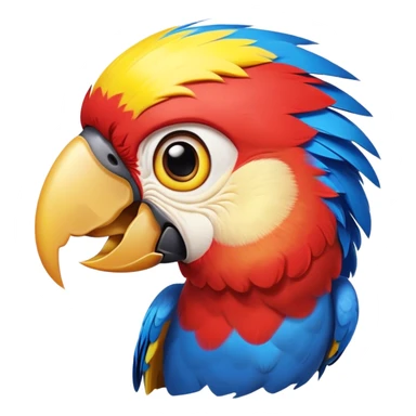 Cinematic Comical Macaw Portrait Emoji, Head tilted dramatically with an exaggeratedly shocked expression, featuring vibrant, bold plumage and wide, comically expressive eyes full of humorous disbelief, Simplified yet hilariously expressive features, highly detailed, glowing with a slightly sassy tropical glow, high shine, dramatic yet playful, stylized with an air of quirky avian attitude, soft glowing outline, capturing the essence of a meme-worthy macaw that looks ready to side-eye its way into viral fame! sticker