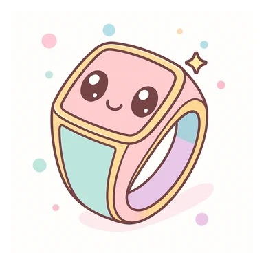 Transform this minimalist gold jewelry into kawaii style with cute faces and pastel colors, keeping it soft and playful. sticker