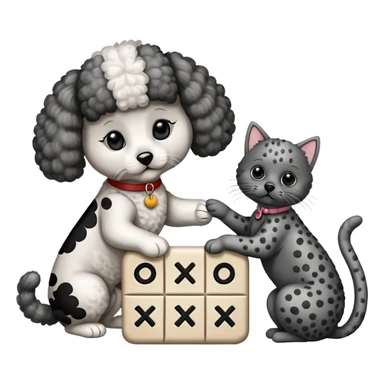 Cat playing tic-tac-toe with a poodle sticker