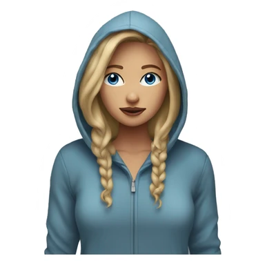 Women with dirty blonde hair, blue eyes, wearing a hoodie sticker