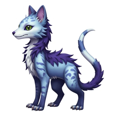 Kawaii dark cute gloomy ghoulish edgy fantasy ethereal feline-vernid-sergal-monster-fursona animal creature full body with intricate markings  sticker