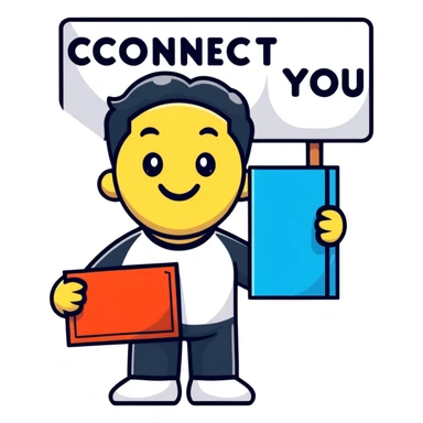 Happy guy holding up a sign with the words connect you sticker