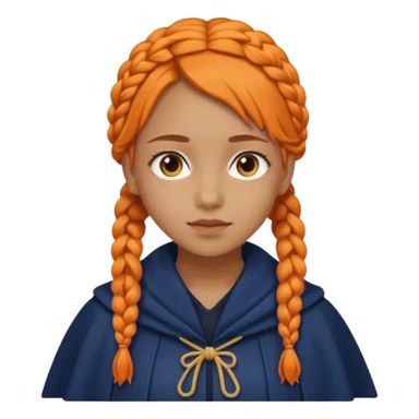 orange braids hair girl, tan skin, wear navy cloak sticker
