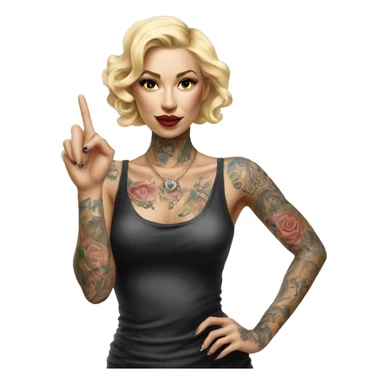 Blonde elegant women, her Body Covered with Tattoos, POINTING YOU with her HAND , Hyper realistic sticker