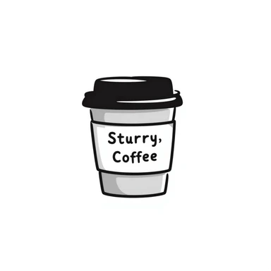cappuccino cup with a label and a lid, hand-drawn doodle style sticker