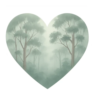 heart with a misty eucalyptus forest, clean digital illustration sticker