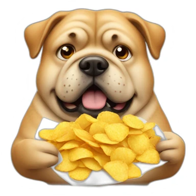 A fat dog with chips in hands sticker