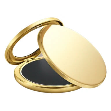 A round, elegant opened compact mirror with a  gold exterior. sticker