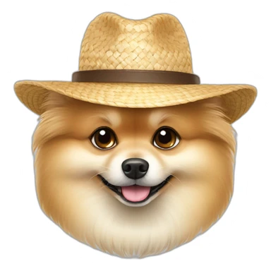 cream pomeranian wearing a straw hat sticker