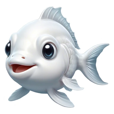Cinematic Comical White Goldfish Portrait Emoji, Head tilted dramatically with an exaggeratedly amused expression, featuring a striking, glossy pure white body with elegantly fluttering fins, wide, expressive pale eyes filled with playful disbelief, Simplified yet hilariously expressive features, highly detailed, glowing with a slightly sassy glow, high shine, dramatic yet playful, stylized with an air of cheeky mischief, bright and endearing, soft glowing outline, capturing the essence of a spirited and over-the-top goldfish, so meme-worthy it feels like it could side-eye its way into internet fame instantly! sticker