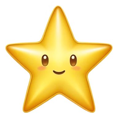 A bright, golden cartoon star with a soft glow, rounded edges, and a playful, 3D look. The style is fun, and polished, with smooth shading and a vibrant color palette sticker