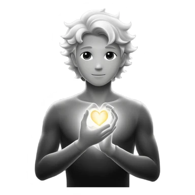 radiant youthful male silhouette with soft flowing light waves, glowing spark at heart, faint ripple of energy at fingertips, minimalist black or silver silhouette with gentle aurora-like glow sticker