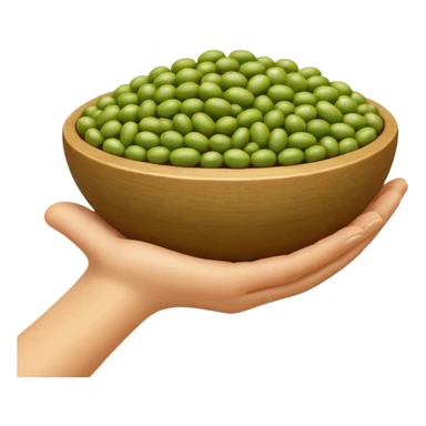 realistic mung beans, handful, whole, oval, glossy, earthy green, brown undertones, smooth, firm, size and tone variation, no bowl, sprouts, packaging, or faces, clean 3D, soft lighting, transparent background, emoji scale sticker