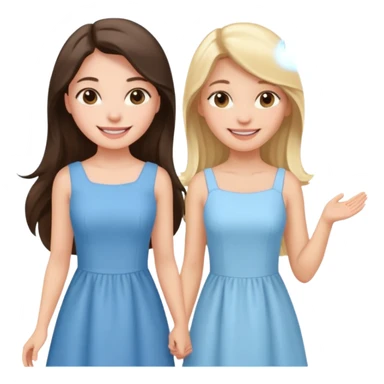 happy long hair brunette girl in light pink dress and blonde girl in light blue dress sticker