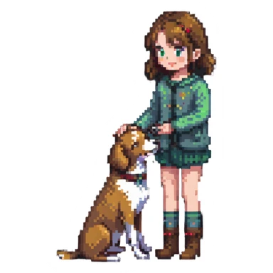 girl petting dog, friendship sticker