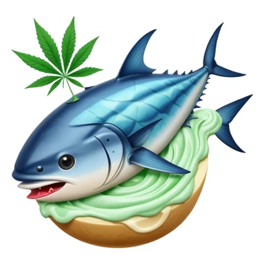 bluefin tuna in a gelato with cannabis leaf sticker