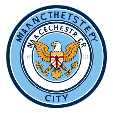 Manchester City soccer team logo, sky blue circular emblem with eagle sticker