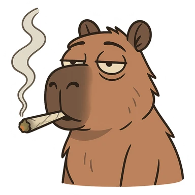 a capybara smoking a hand-rolled weed joint, relaxed expression, cartoon style sticker