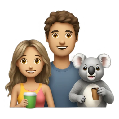 A young, a senior and a koala taking a coffee together sticker
