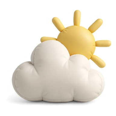 plush cushion cloud with sun rays, partly cloudy weather, soft edges, cushion style sticker