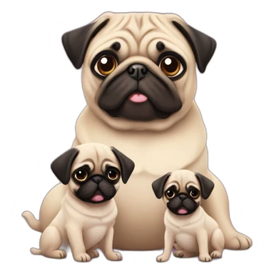 mom pug with her cute little puppies sticker