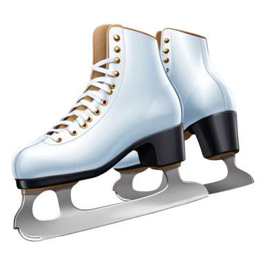 An icon showing elegant figure skates in close-up on a glossy ice surface, with a graceful skater performing in the background. The scene is set inside a grand indoor ice arena with spotlights, decorative banners, and a cheering audience. Transparent background. sticker