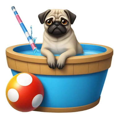 Pug in a pool with a cue riding an eight ball sticker