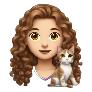 White Girl with long curly brown hair with a cat sticker